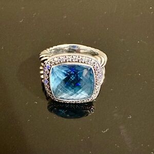 David Yurman Elegant Silver and Blue stone Ring 15mm used like new